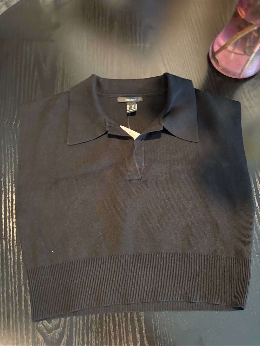 Forever 21 Black Cropped Ribbed Polo Sweater Knit Top US NWT Medium
